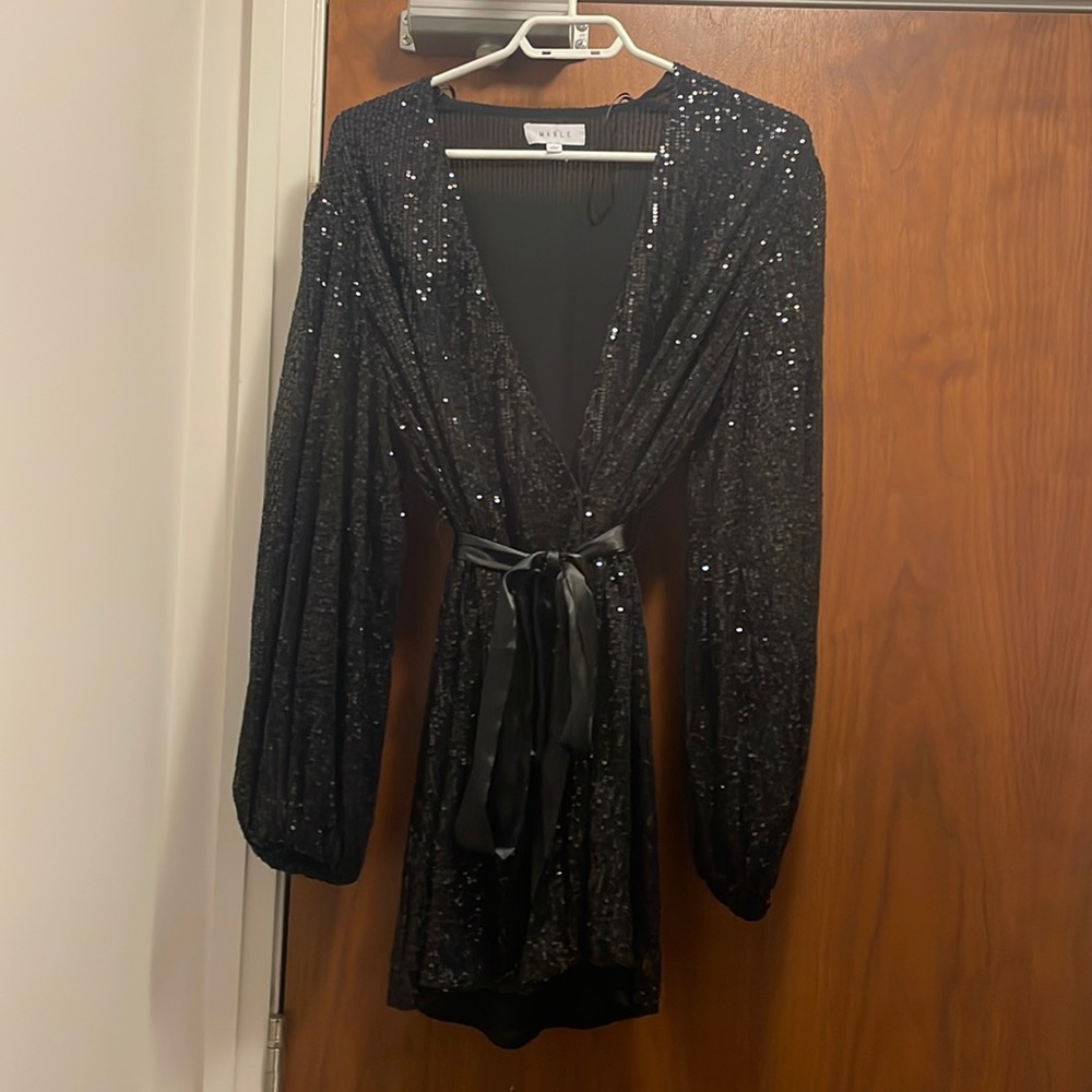 Sequin Wrap Dress Black